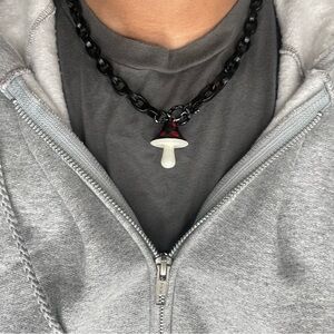 Black and White Mushroom Pendant Necklace